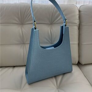 Elegant Blue Croc-Embossed Shoulder Bag